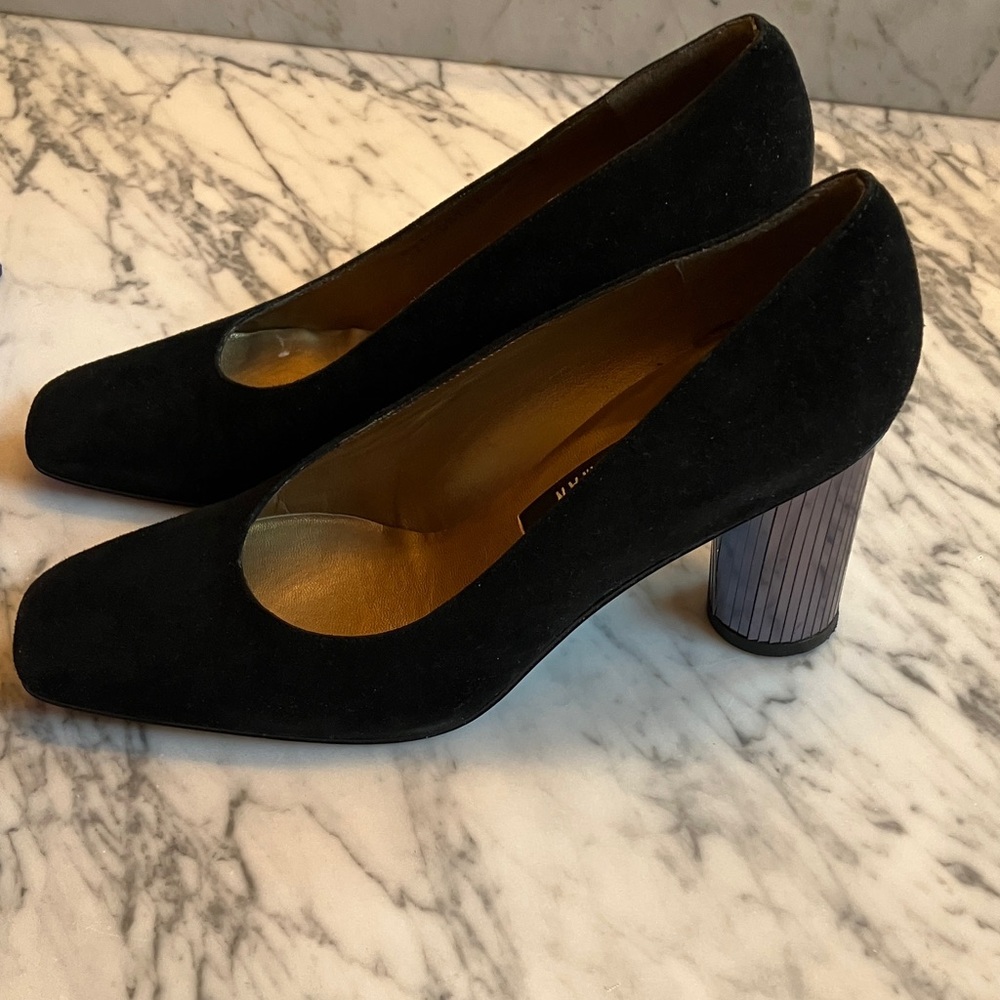Stuart Weitzman Black Suede Block Heels